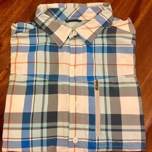 Columbia Men's Plaid Button-Down Shirt in Blue, Gray, Orange, White